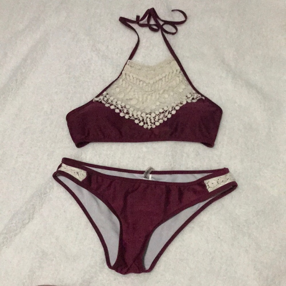 👙 Maroon/Plum & White two Piece bikini 👙